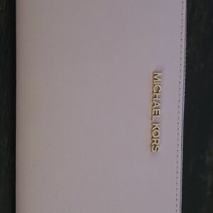 MICHEAL KORS Large Saffiano Leather Quarter-Zip Wallet Powder BLUSH PINK